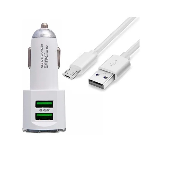 Carregador Veicular Turbo Para Celular 2 Usb Cabo Android Iphone V8 Type C lightning