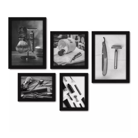 Quadros decorativos 5 peças - Barbearia Barbeiro Barber - Barbearia esponja PeB 047kq01 Visu =   227