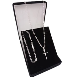 Corrente Cordão Prata + Pulseira Pingente Cruz 3mm Banhado A Prata 925 70cm