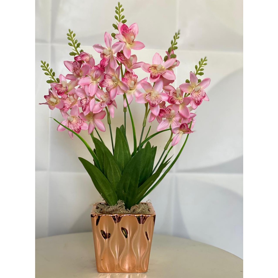 Mini Arranjo De Orquídeas Permanentes Em Vaso Rose Gold | Shopee Brasil