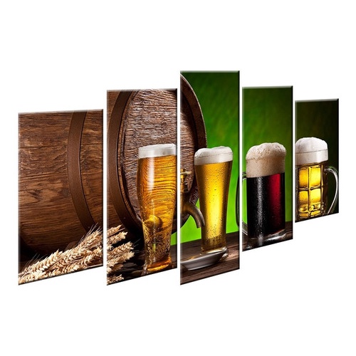 Conjunto 5 Quadros Barril Chopp Artesanal Área Gourmet Pub