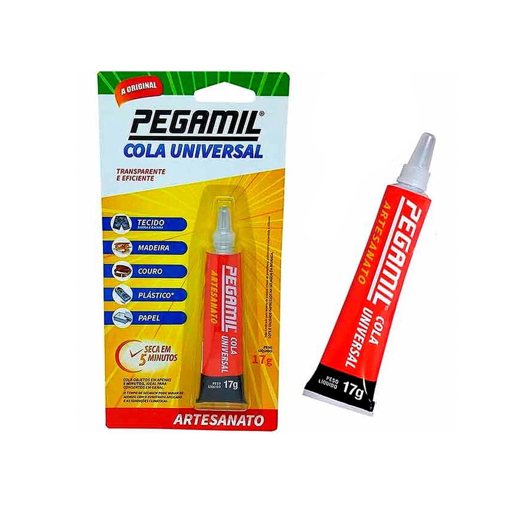 Cola Universal 17g - Pegamil - Para Artesanato, Patchwork Transparente e Lavável Barra e Bainha de Roupas