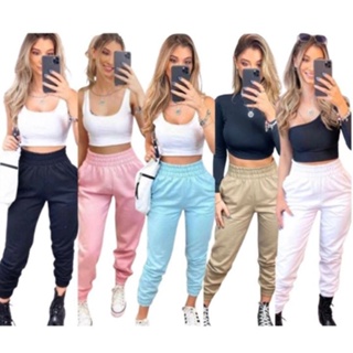 Calça moletom feminina Jogger Grossa Cós Alto em Oferta na Shopee