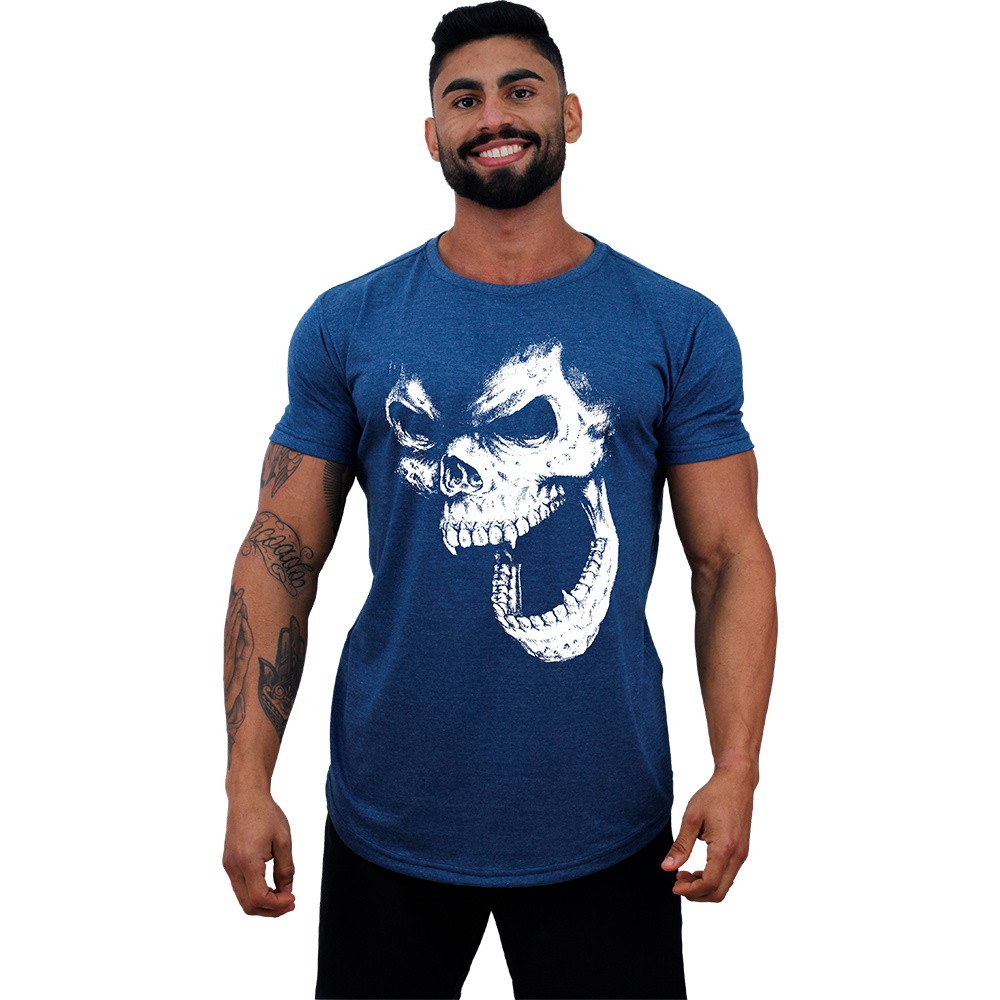Camiseta Longline Algodão Masculina MXD Conceito Academia Musculação Casual Caveira Gorila Sinistro