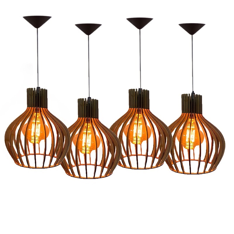 kit 4 Pendentes Luminária de Teto iluminação Decoração de Madeira Marrom - 4ppm em Oferta na Shopee