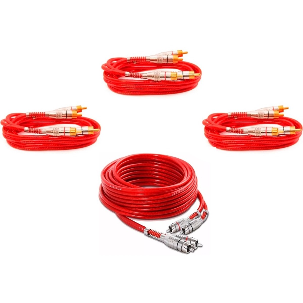 Kit 3 Cabos Rca 1 Metro + 1 Rca 5 Metros Blindado 4mm em Oferta na Shopee