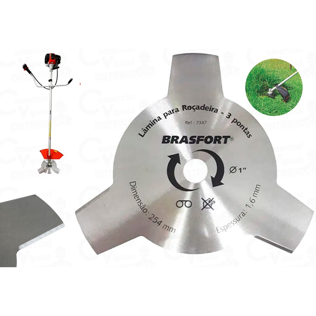 Lâmina Faca para Roçadeira 3 Pontas Furo 1 Pol e 3/4 Pol 254 mm Brasfort - Home & Living