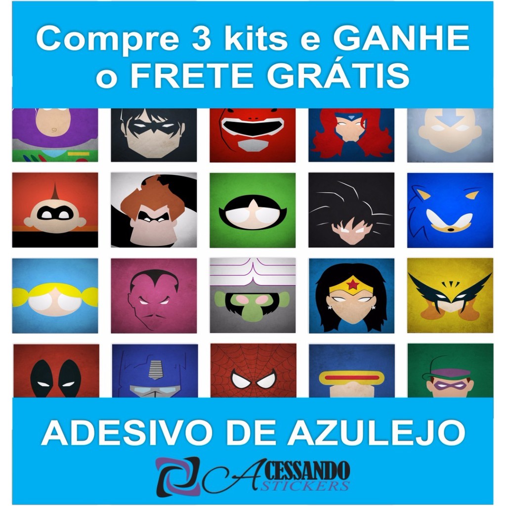 Combo Adesivo Azulejo Infantil Super Herois Kn15 + Kn16 15cm