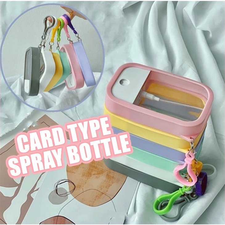 Tipo De Cartão De Spray Bottle 45 Ml Sanitzer Viagem Mão De Bolso Tamanho Recarregáveis Garrafa Invólucro E Gancho Cabide De Silicone