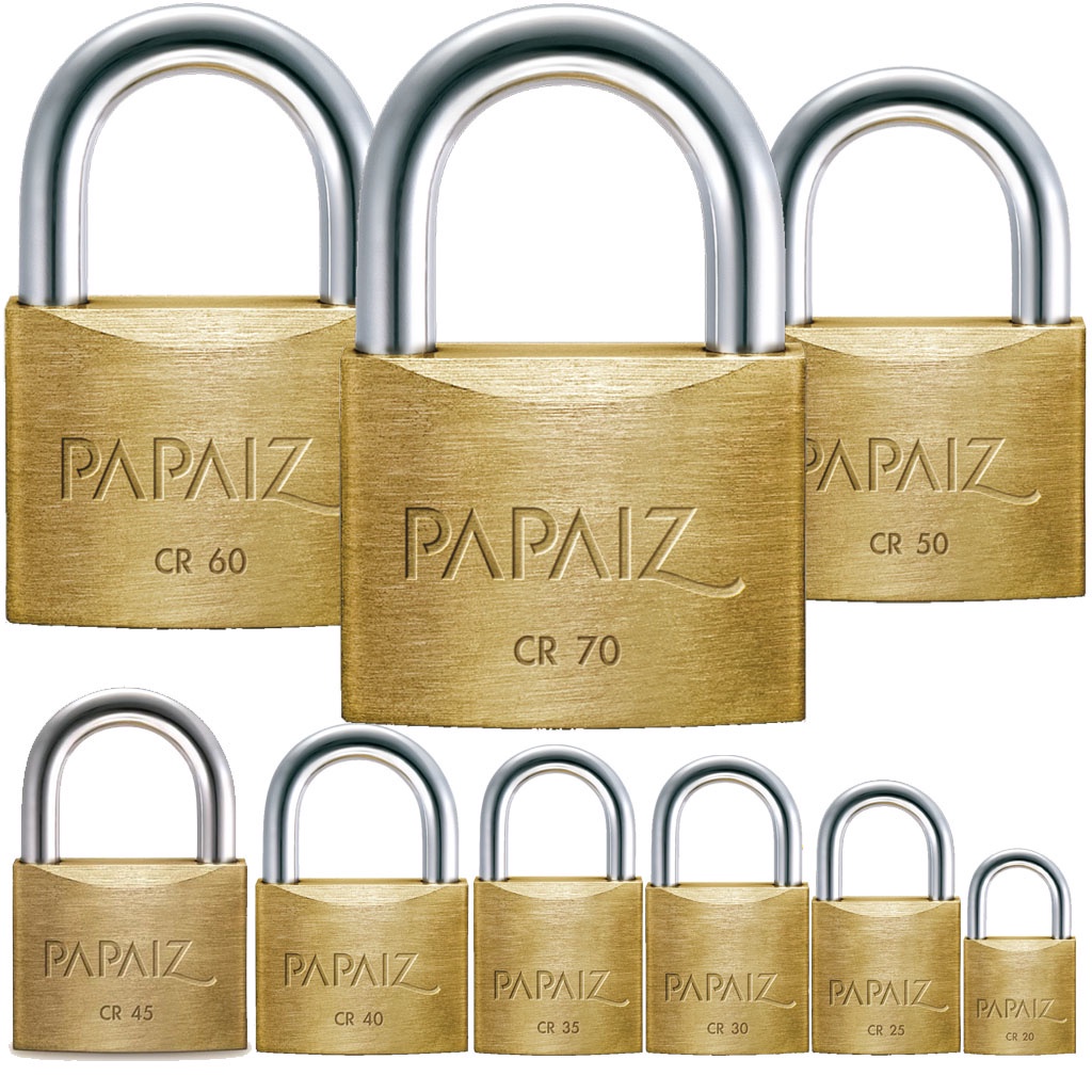 Cadeado Papaiz Original 2 Chaves - CR 20 25 30 35 40 45 50 60 70 mm - pequeno ou grande mala bicicleta portão