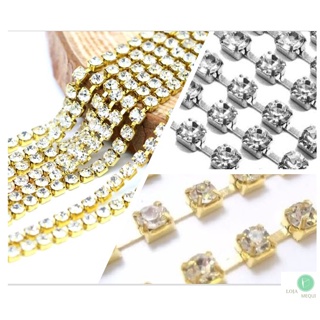 Corrente Strass 2mm 2,2mm 3mm 6mm Ss6,5 Ss8,5 Ss12 Ss16 Ss28 - Ouro Prata - Pedra Cristal em Oferta na Shopee