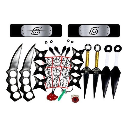 Kit Ninja Kunai Naruto Anel Shuriken Bandana Cosplay Itachi