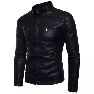 Jaqueta de Couro Slim Fit Moderna Elegante Resistente Clássica