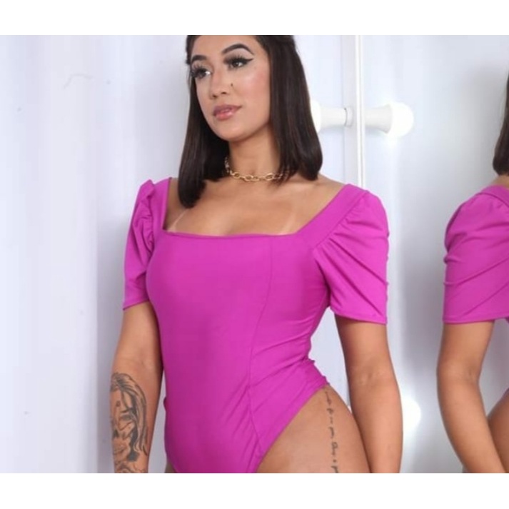 body feminino manga curta princesa bufante tecido poliester estilo