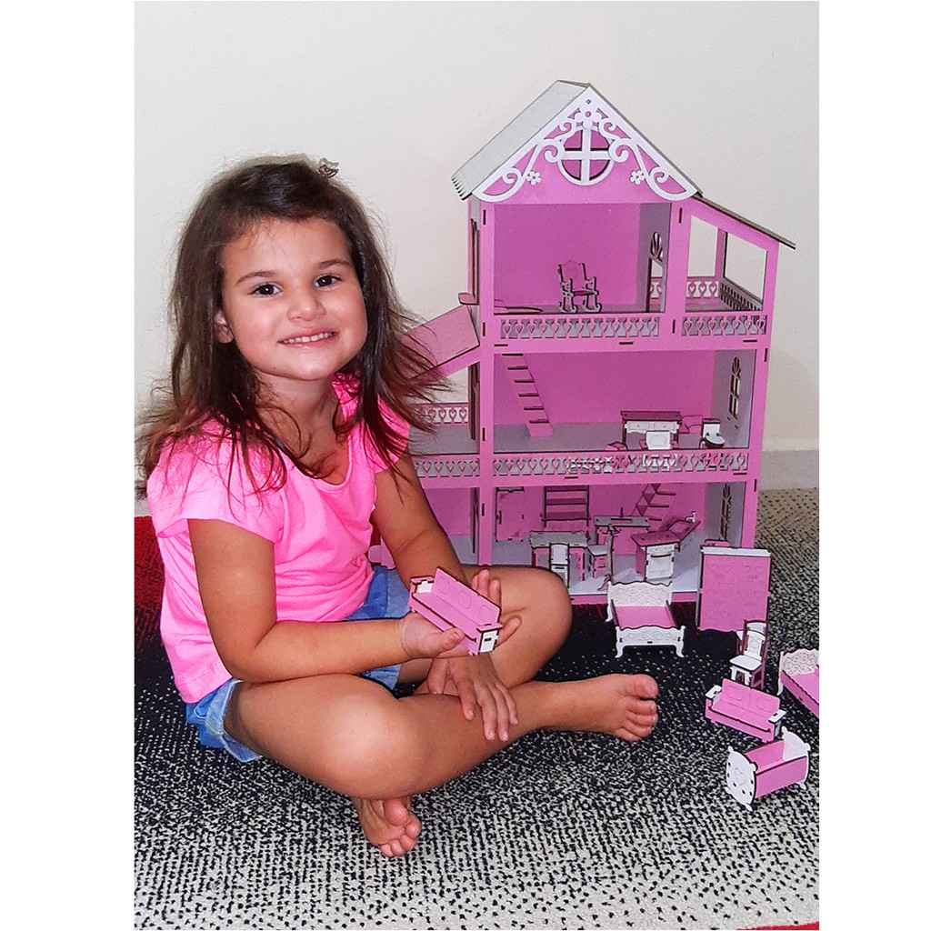 Casa Casinha Para Barbie/polly/lol Grande 80cm+ 25 Móveis