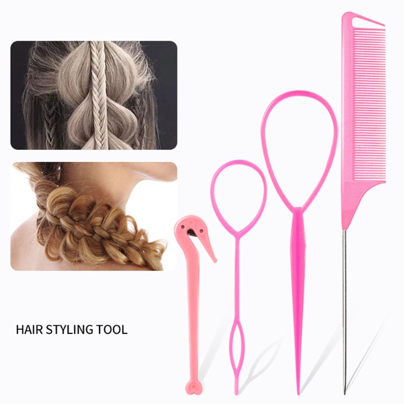 Jew 4pcs set French Braid Tool Loop Elastic Hair Bands Removedor Faixas Cabelo Elástico Ratazana Penteador Rato Metal