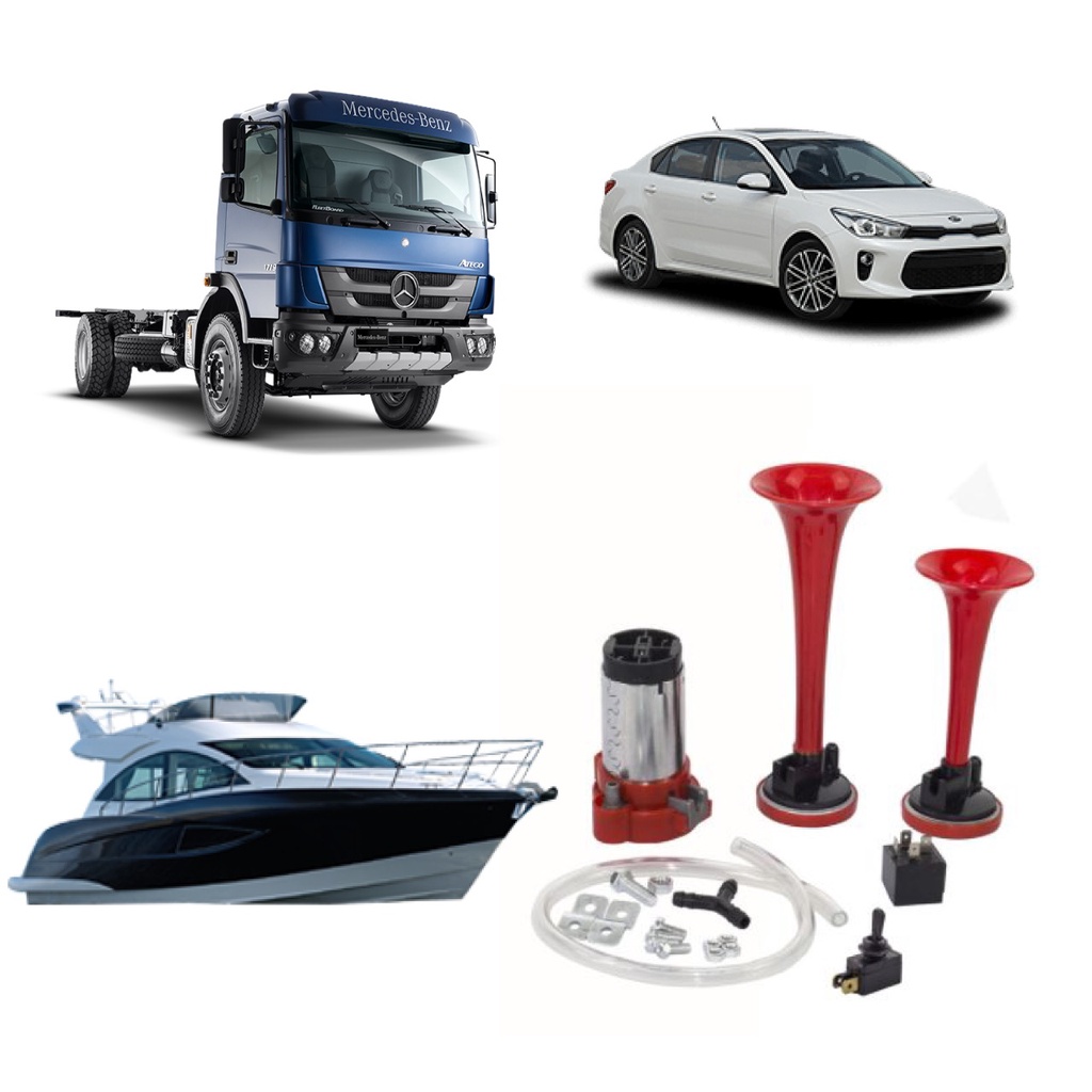 Buzina A Ar 2 Cornetas Com Compressor E Mangueira 12 Volts em Oferta na Shopee