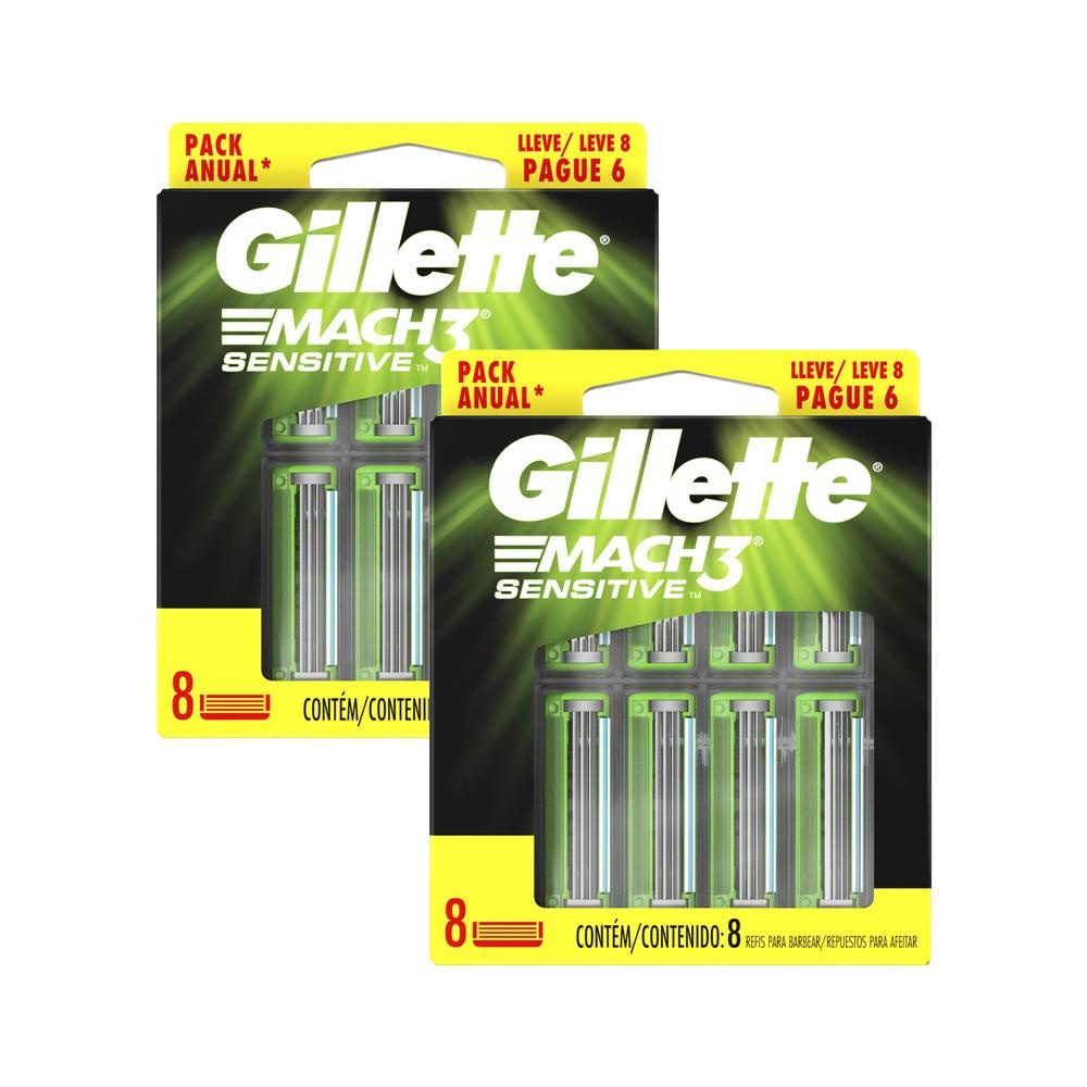 Kit 2 Carga Gillette Mach3 Sensitive 16 unidades em Oferta na Shopee