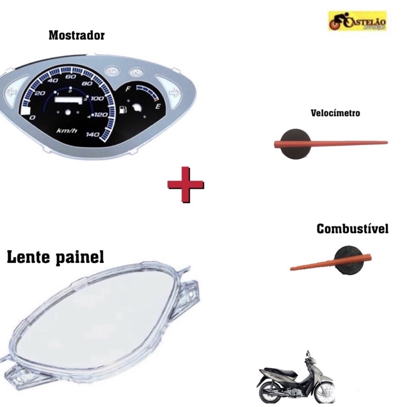 Mostrador Painel + Lente visor painel + Ponteiro do velocímetro + Ponteiro Combustível/ Biz 125 2006 a 2008