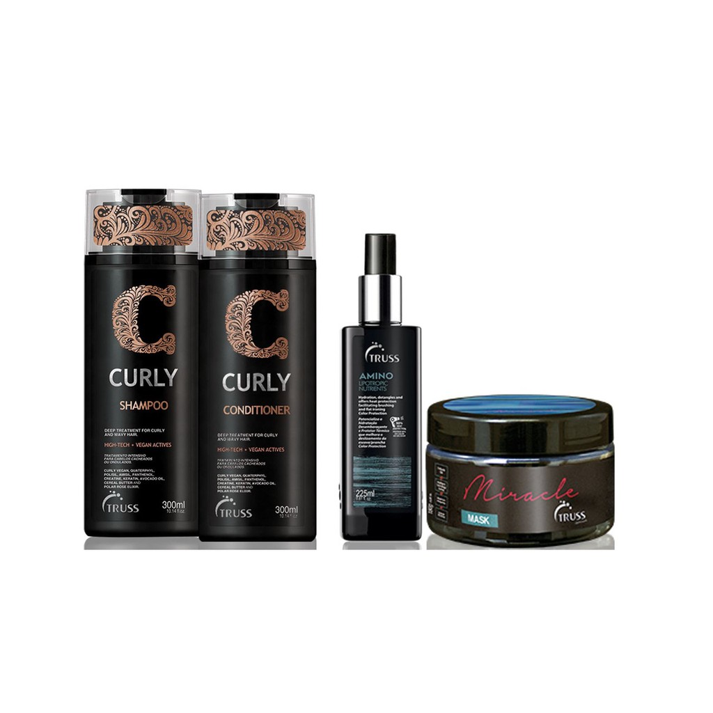 Truss Curly Shampoo e Condicionador e Amino e Máscara Miracle