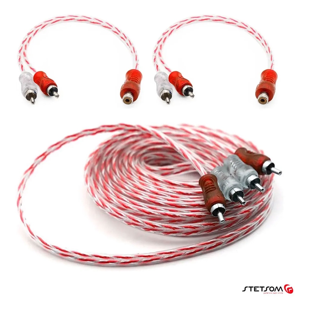 Kit 1 Cabo Rca de 5 Metros + 2 Cabos Y 1f 2m Injetado Bronze Stetsom