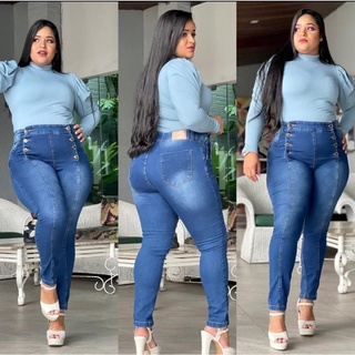 Calça Jeans Plus Size Feminina Com muita lyacra Cintura Alta Levanta Bumbum