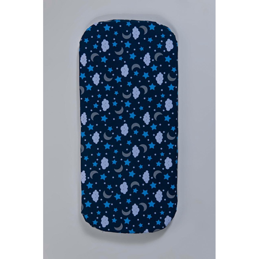 Colchonete para Carrinho de Bebê Estrelinhas Azul Marinho e Cinza com Espuma densidade 16 Colchao para Carrinho Oval Moises Estrelas Marinho Ceu