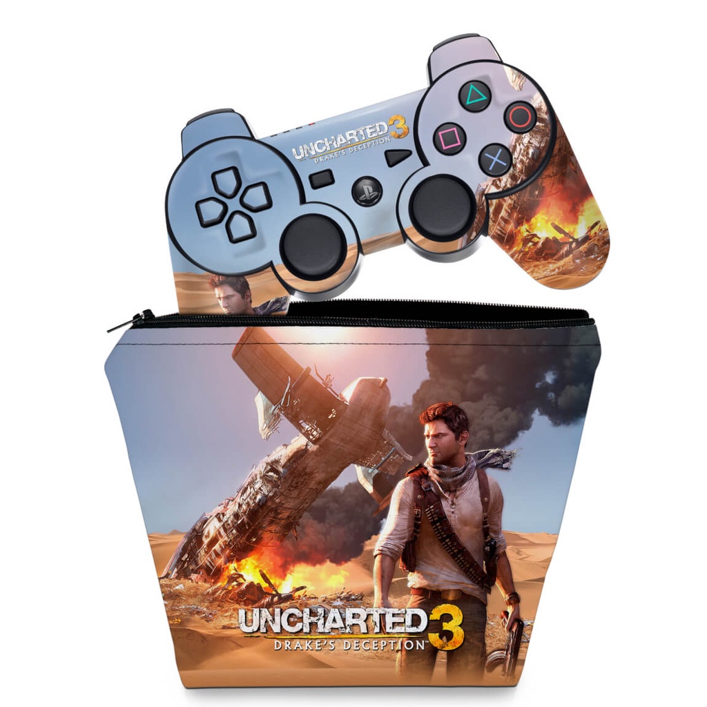 Capa Case e Skin Adesivo PS3 Controle - Uncharted 3