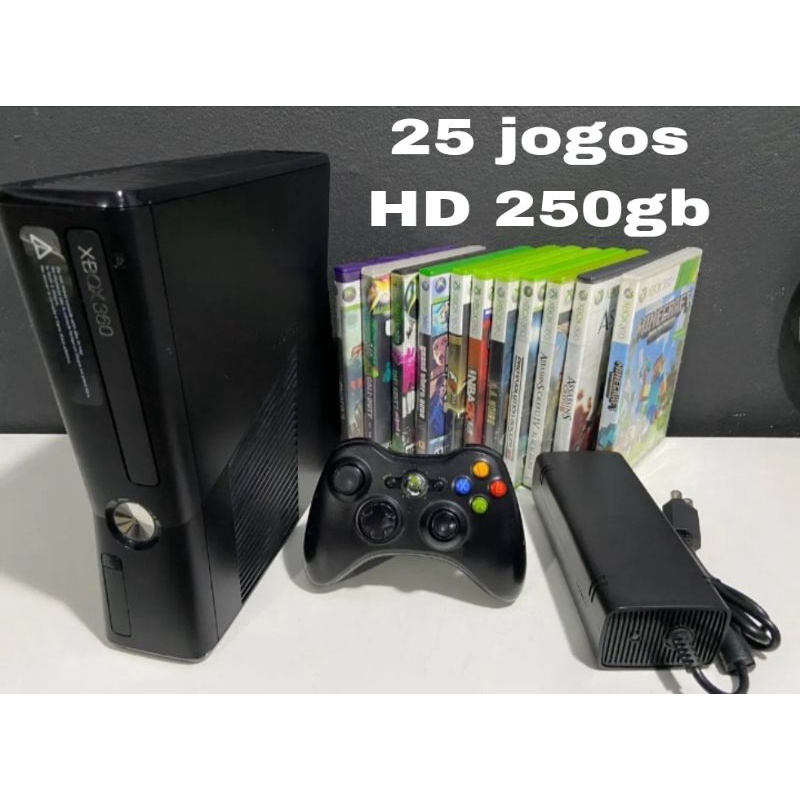Xbox 360 desbloqueado com HD 250gb controle e 25 jogos