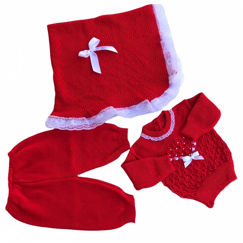 Saida Maternidade Com Manta Bebe Trico Vermelha Shopee Brasil