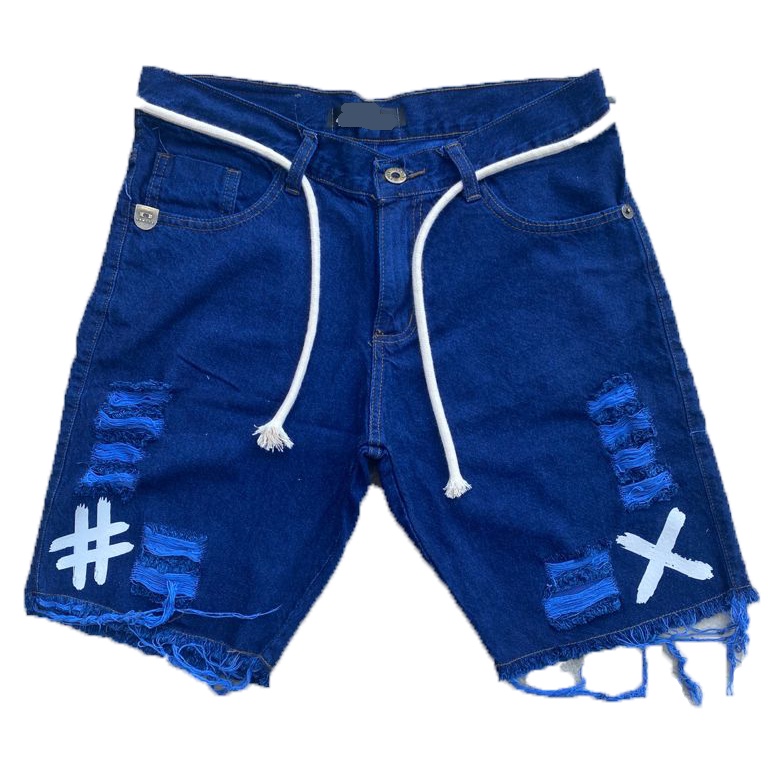 Bermuda shorts rasgada curta com cordão oferta