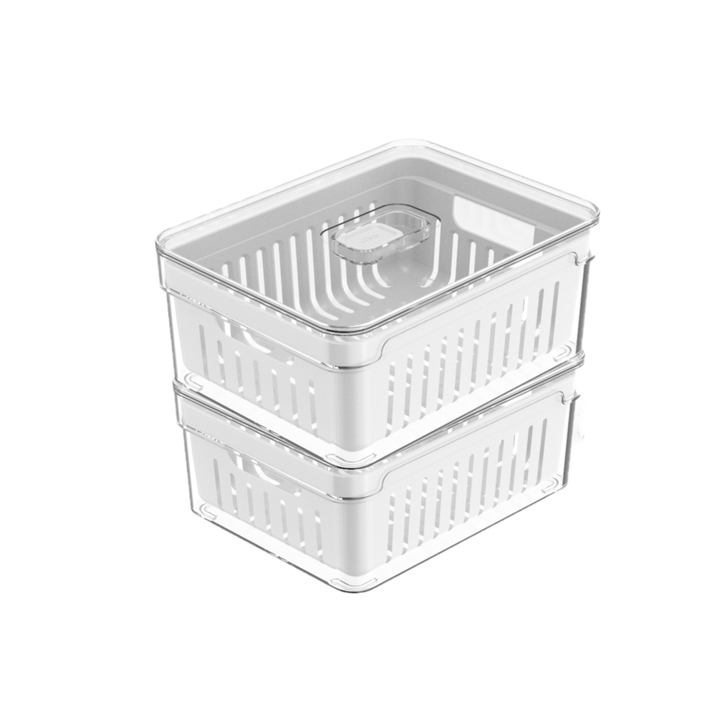 Kit 2 organizadores geladeira acr lico com tampa cesto drenagem clear