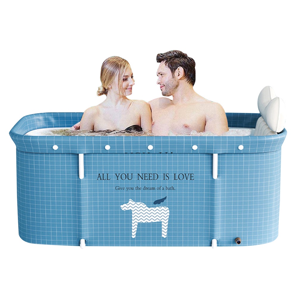 Banheira Ofurô Dobrável Portátil Retangular PVC Com Encosto Inflável Azul Claro VG+ em Oferta na Shopee