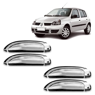 Jogo Aplique Cromado para Maçaneta Externa Clio 2000 a 2016 Logan 2007 a 2013 Scenic 1990 a 2010 4 Portas