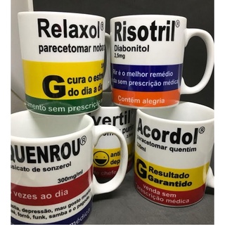 Caneca de Porcelana 320ml - Tema Divertido - Relaxol Acordol Divertil Risoril Roquenrou em Oferta na Shopee