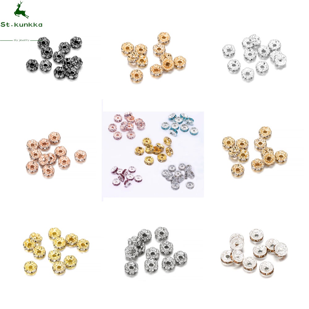 St.kunkka 50Pcs 4-10mm Rhinestone Rondelles Crystal Beads Loose Spacer Charm Para Jóias Feitas À Mão De Bricolagem Acessórios Confecção De