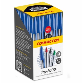 Canetas compactor esferográficas top 2000 com 25 ou 50 unidades