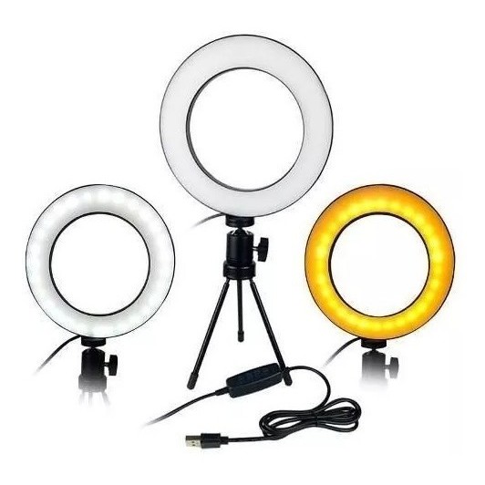 Ring Light 16cm Com Suporte Tripé Usb 3 Modos Led Ring Video Fotografia