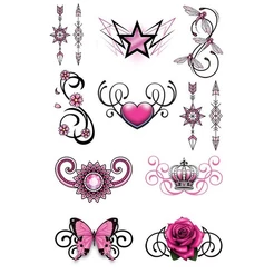 Cartela Tatuagem Temporária Fake Resistente a Água Flor Coroa Borboleta Estrela Coração Tribal 10x15cm