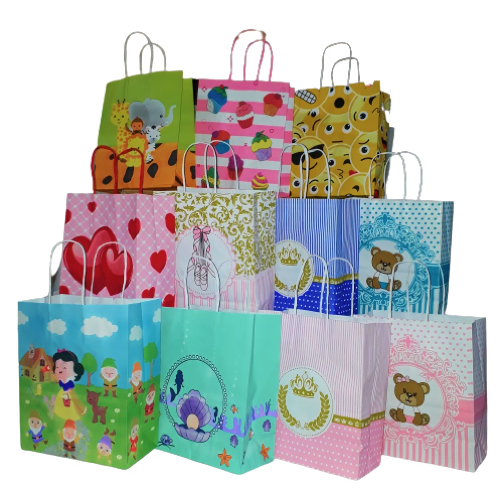 Sacolas coloridas de papel tamanho 18cm x 9cm x 22cm - pacote com 10unidades -alça cordao em Oferta na Shopee