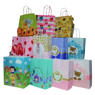 Sacolas coloridas de papel tamanho 18cm x 9cm x 22cm - pacote com 10unidades -alça cordao em Oferta na Shopee