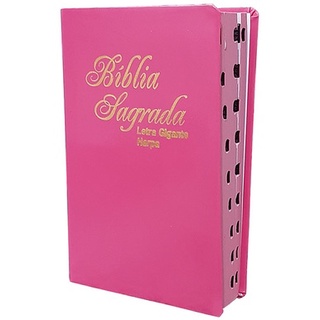 Bíblia Sagrada - Possui LETRAS GIGANTES - Tamanho Grande - Versão Almeida Tradicional - Luxo - Índice na Lateral - Auxílios - Pink Lisa