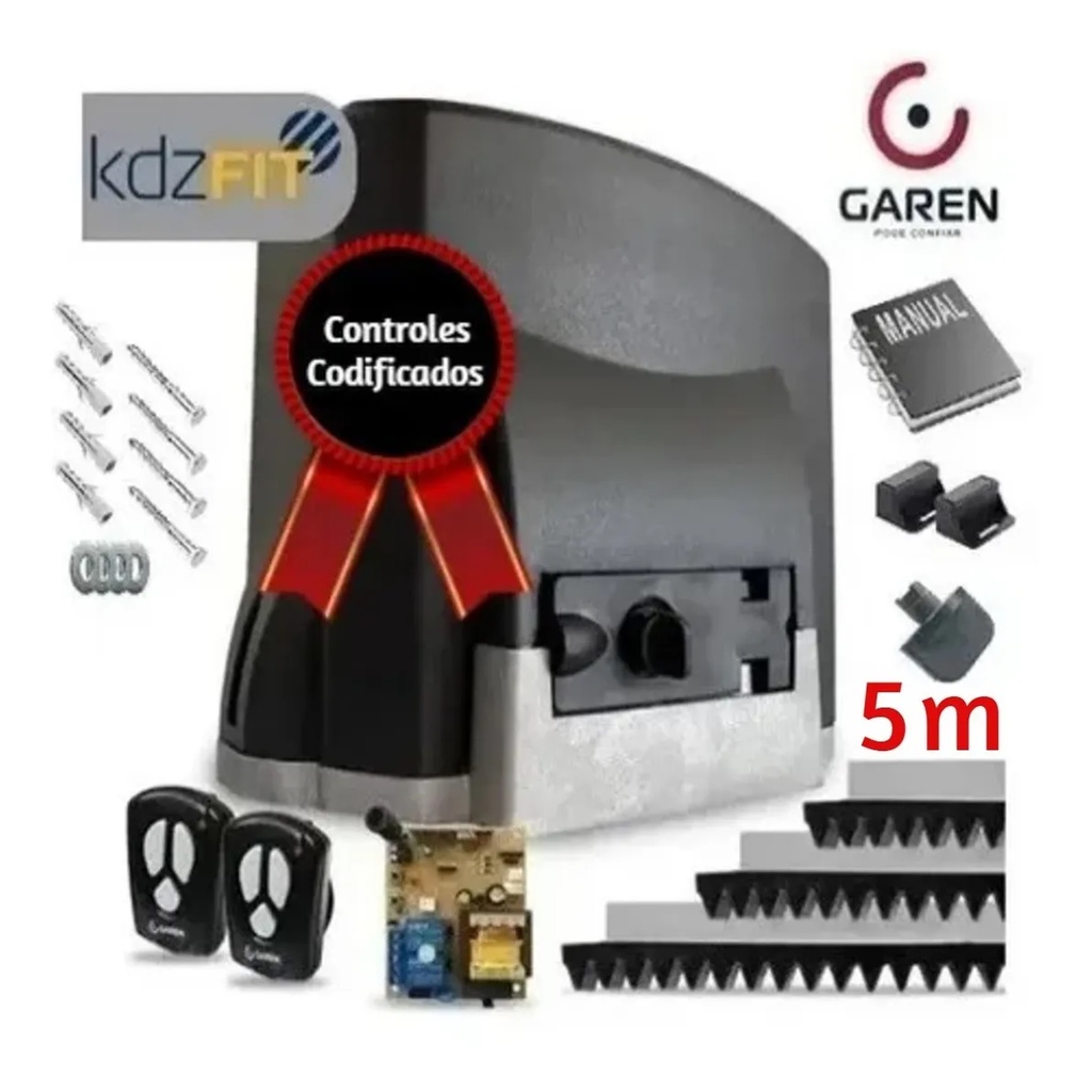 Kit Motor Para Portão Deslizante Kdz Fit 1/4 Hp Garen 500 Kg 10 Barras Cremalheira
