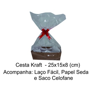 Cesta Kraft - 25x15x8 - 10 unidades - Páscoa, Namorados, Mães, Natal - Acompanha laço+seda+celofane em Oferta na Shopee