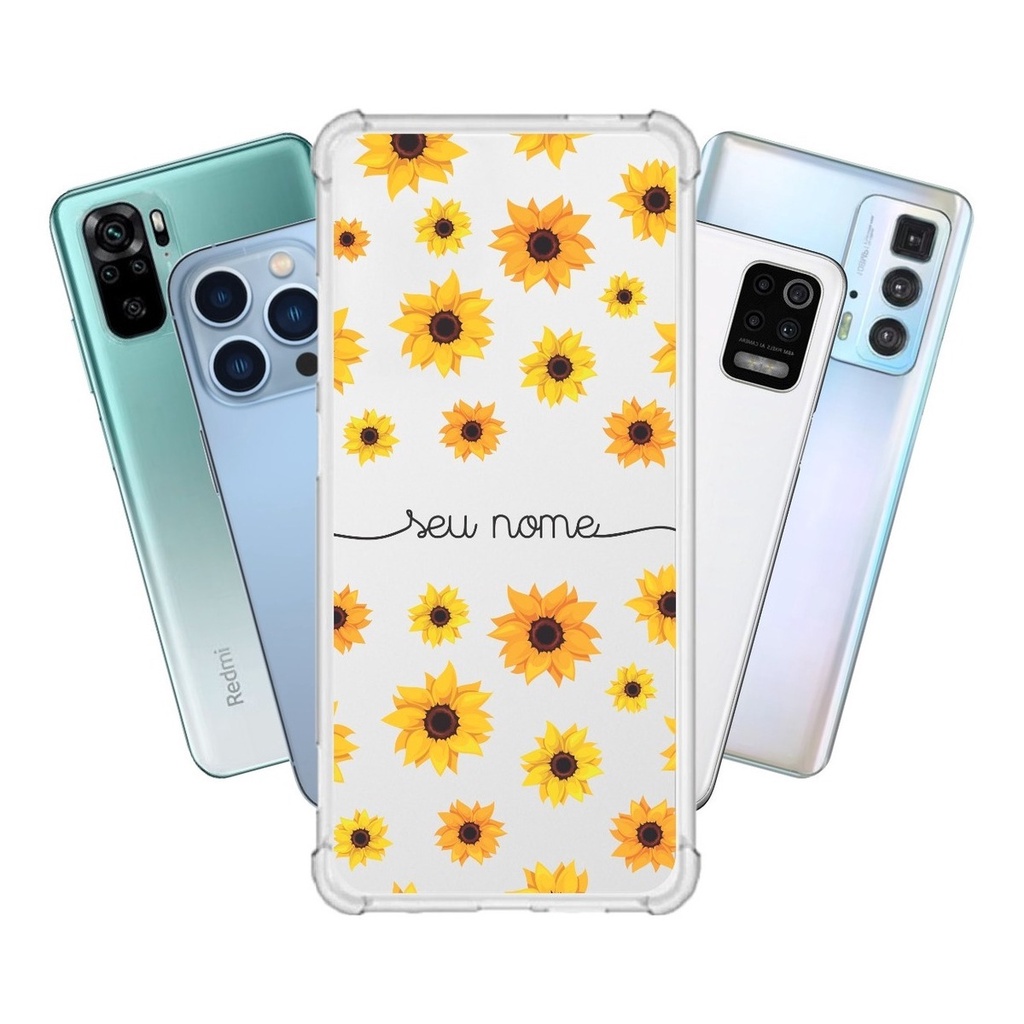 Capinha para Xiaomi Poco M4 Pro 5G Anti Impacto Personalizada - Girassóis com nome manuscrito