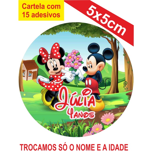 Adesivos Personalizados Mickey e Minie 5x5cm Festa Aniversário Lembrancinha