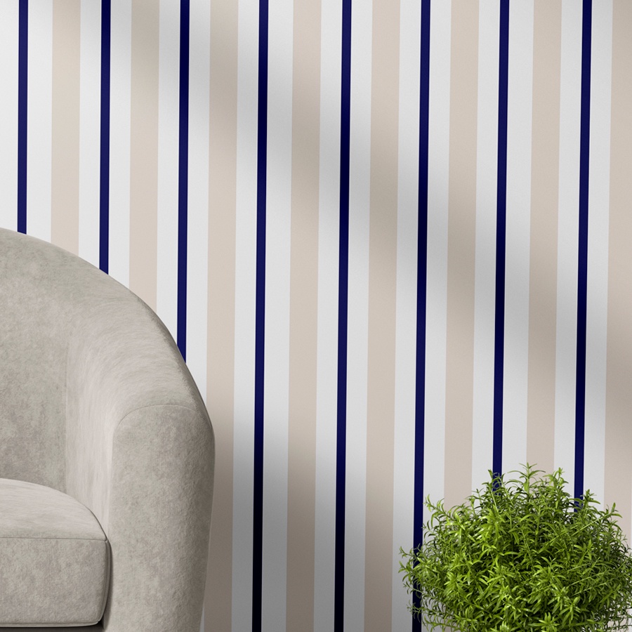 Papel de Parede Adesivo Lavável Listrado Azul Bege Branco em Oferta na Shopee