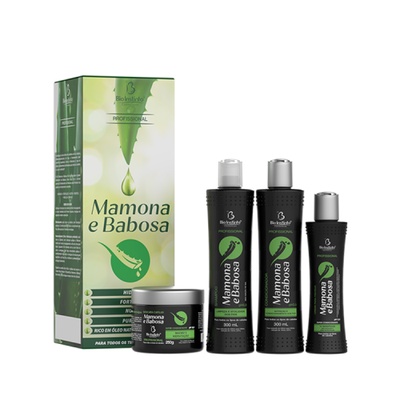 Kit Mamona e Babosa Shampoo+Condicionador + Creme para Pentear + Mascara Capitar HIDRATA – FORTALECE – REALÇA O BRILHO