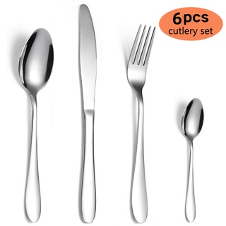 6 Peças Talheres De Aço Inox Garfo Colher Faca Colher De Sobremesa