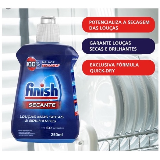 Secante Para Lava Louça Finish 250ml Para Lava Louças Abrilhantador 250ml